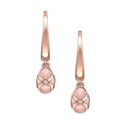 Rose Gold Pink Guilloché Enamel Egg Drop Earrings