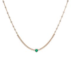 Rose Gold Heart Shaped Emerald and Diamond Necklace