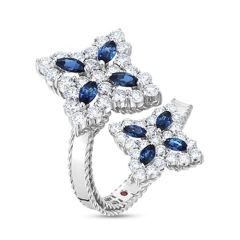 Princess Flower Sapphire and Diamond Ring